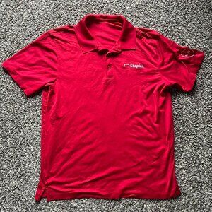 Red Staples Polo Shirt Mens Large Preppy Workwear Dadcore Casual Normcore